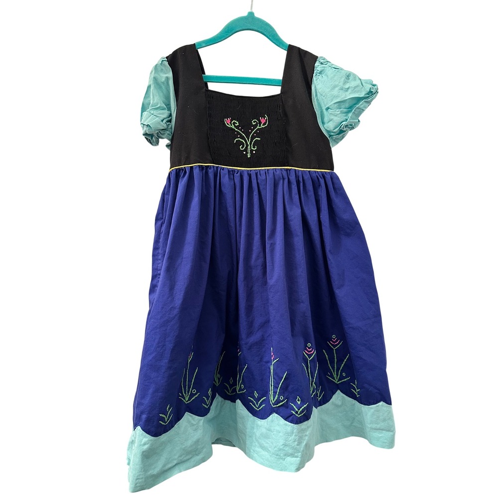 Pleats and Stitches Girls 7T Anna Frozen Inspired Floral Smocked Costume Dress